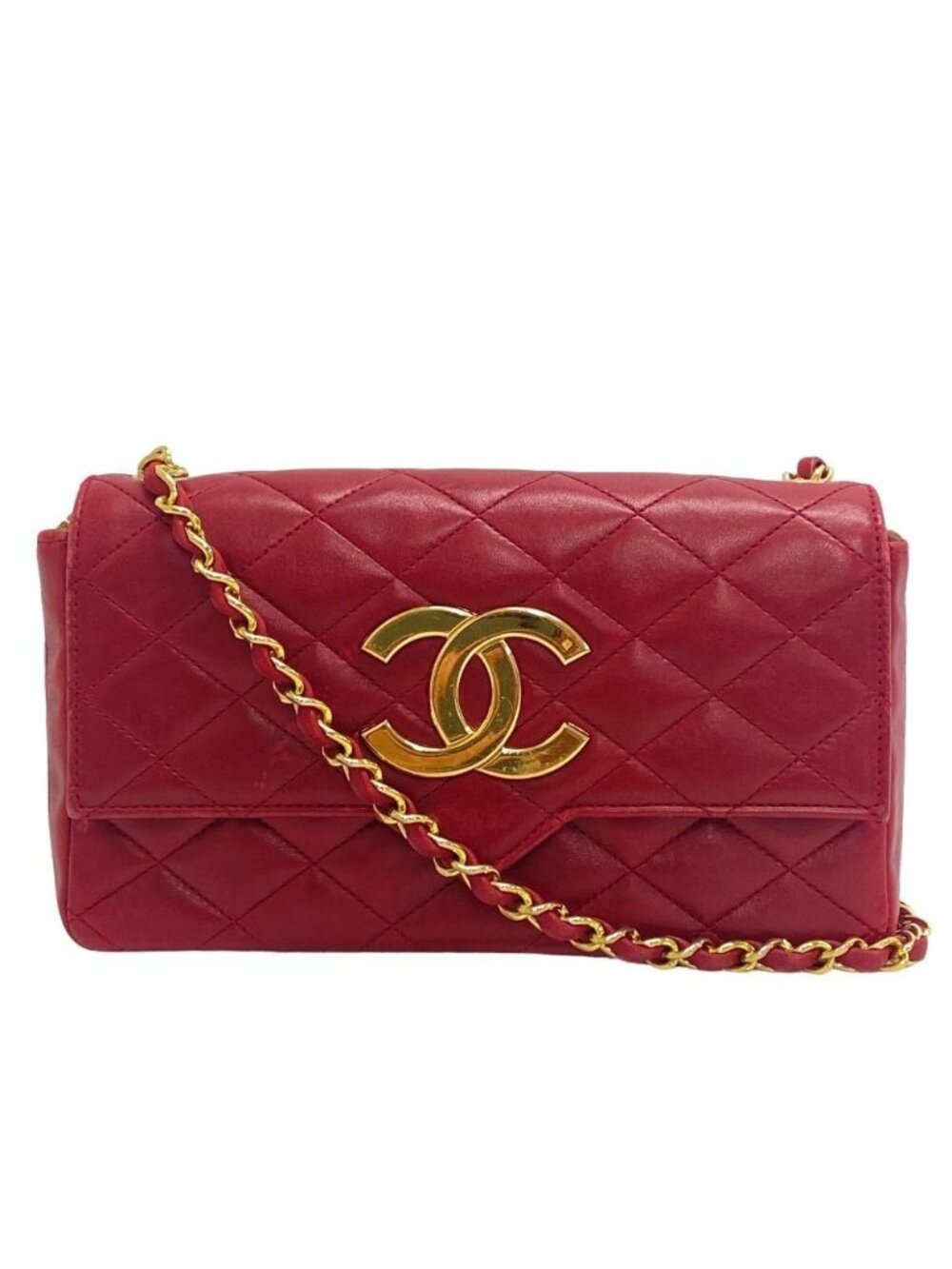 Chanel Single Flap Double Chain Quilted CC Logo Lambskin Shoulder Bag